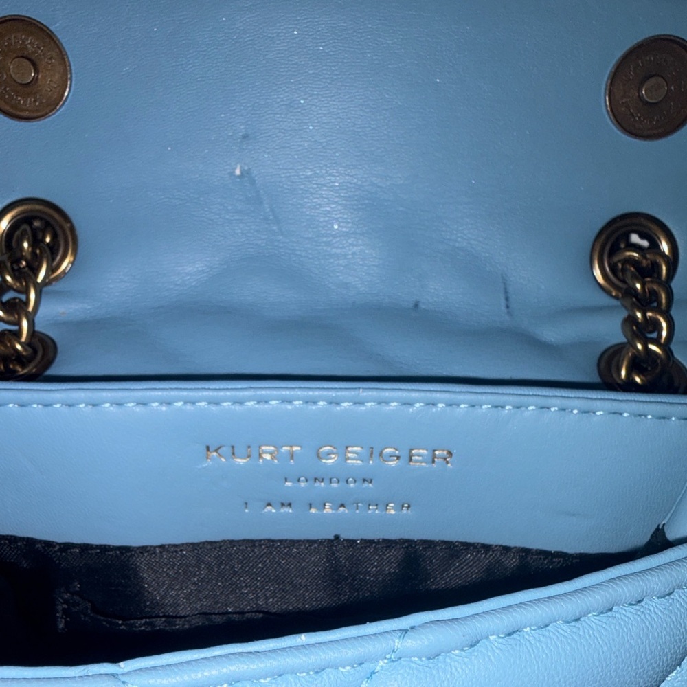 Kurt Geiger Mini Kensington Light Blue Quilted Leather Crossbody with Gold Chain - Picture 2 of 15